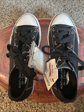 Bobs from Skechers Black and White Low-Top Canvas Sneakers